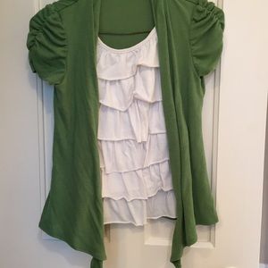 Green and cream ruffled top